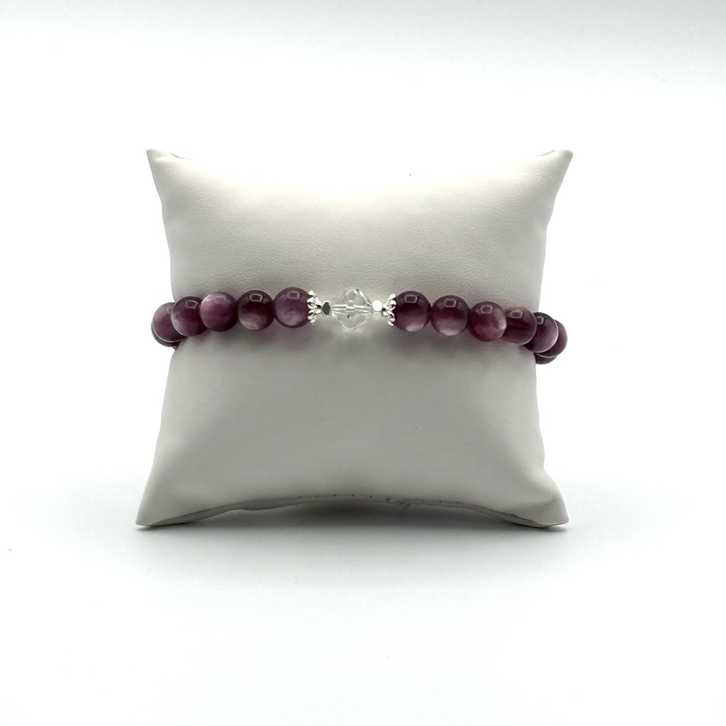 Purple Lepidolite And Swarovski Crystal Bracelet With Silver Tone Clasp